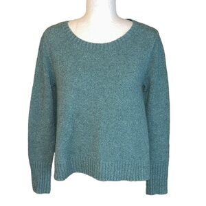Peruvian Connection Blue Green Boucle Pima Cotton Knit Cropped Sweater - S